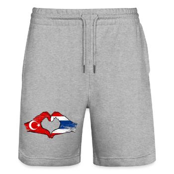 Turquie Drapeau de la Thaïlande mains en forme de coeur utilisé - Short de jogging bio TRAINER Stanley/Stella unisexe - gris chiné - Devant - Nik (191cm) & Marisol (170cm)