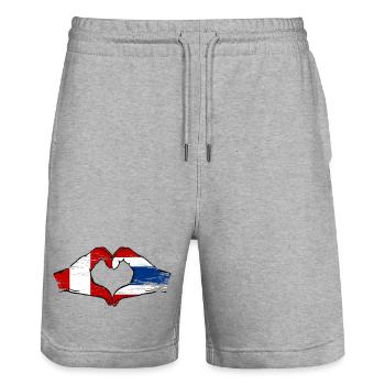 Peru Thailand flag hands heart shape used - Stanley/Stella Trainer Unisex Organic Jogging Shorts - heather grey - Front - Nik (191cm) & Marisol (170cm)