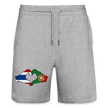 Thaïlande, Portugal, Drapeau, Mains, Coeur - Short de jogging bio TRAINER Stanley/Stella unisexe - gris chiné - Devant - Nik (191cm) & Marisol (170cm)
