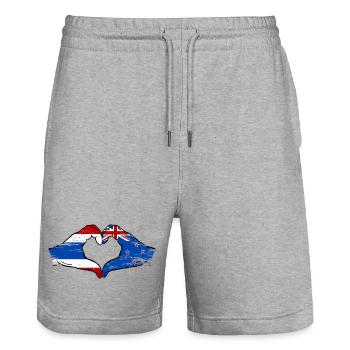 Thaïlande Nouvelle-Zélande drapeau mains forme coeur utilisé - Short de jogging bio TRAINER Stanley/Stella unisexe - gris chiné - Devant - Nik (191cm) & Marisol (170cm)