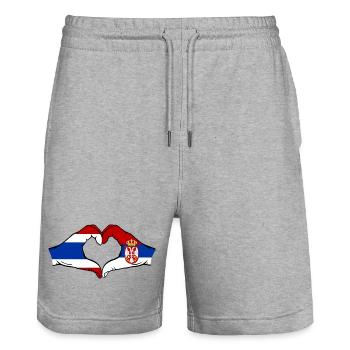Thailand Serbien Flagge Hände Herzform - Stanley/Stella Unisex Bio Joggingshorts Trainer  - Grau meliert - Vorne - Nik (191cm) & Marisol (170cm)