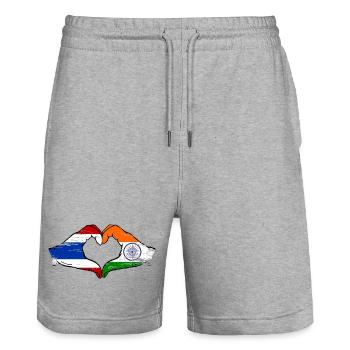 Thailand India Flag Hands Heart Shape Used - Stanley/Stella Trainer Unisex Organic Jogging Shorts - heather grey - Front - Nik (191cm) & Marisol (170cm)