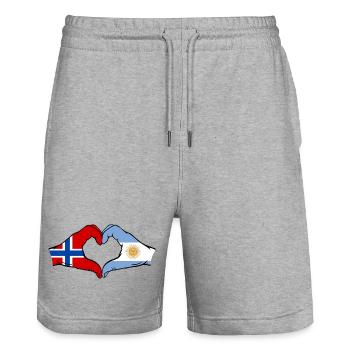 Norvège Argentine Drapeau Mains Coeur Forme - Short de jogging bio TRAINER Stanley/Stella unisexe - gris chiné - Devant - Nik (191cm) & Marisol (170cm)