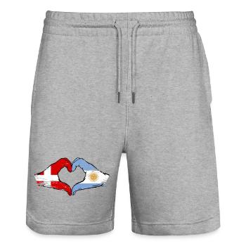 Danemark Argentine drapeau mains forme de coeur utilisé - Short de jogging bio TRAINER Stanley/Stella unisexe - gris chiné - Devant - Nik (191cm) & Marisol (170cm)