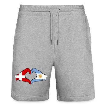 Denmark Argentina Flag Hands Heart Shape - Stanley/Stella Trainer Unisex Organic Jogging Shorts - heather grey - Front - Nik (191cm) & Marisol (170cm)