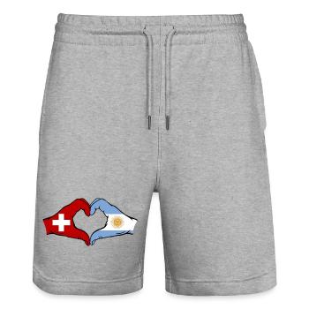 Switzerland Argentina Flag Hands Heart Shape - Stanley/Stella Trainer Unisex Organic Jogging Shorts - heather grey - Front - Nik (191cm) & Marisol (170cm)