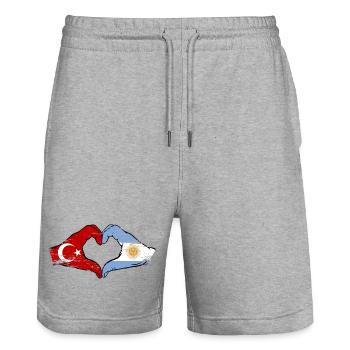 Turkey Argentina Flag Hands Heart Shape Used - Stanley/Stella Trainer Unisex Organic Jogging Shorts - heather grey - Front - Nik (191cm) & Marisol (170cm)