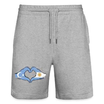 Uyghur Argentina Flag Hands Heart Shape Used - Stanley/Stella Trainer Unisex Organic Jogging Shorts - heather grey - Front - Nik (191cm) & Marisol (170cm)