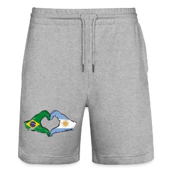 Brasilien Argentinien Flagge Hände Herzform used - Stanley/Stella Unisex Bio Joggingshorts Trainer  - Grau meliert - Vorne - Nik (191cm) & Marisol (170cm)