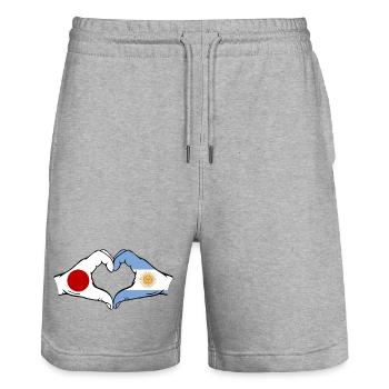 Japon Argentine Drapeau Mains Coeur Forme - Short de jogging bio TRAINER Stanley/Stella unisexe - gris chiné - Devant - Nik (191cm) & Marisol (170cm)