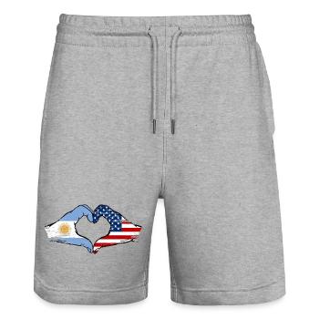 Argentina USA Flag Hands Heart Shape Used - Stanley/Stella Trainer Unisex Organic Jogging Shorts - heather grey - Front - Nik (191cm) & Marisol (170cm)