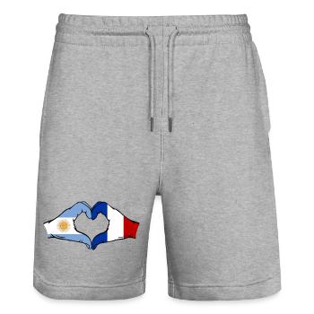 Argentina France Flag Hands Heart Shape - Stanley/Stella Trainer Unisex Organic Jogging Shorts - heather grey - Front - Nik (191cm) & Marisol (170cm)