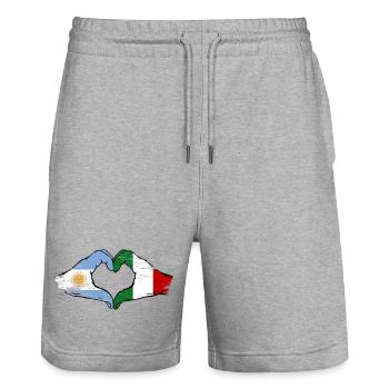 Argentina Italy Flag Hands Heart Shape Used - Stanley/Stella Trainer Unisex Organic Jogging Shorts - heather grey - Front - Nik (191cm) & Marisol (170cm)
