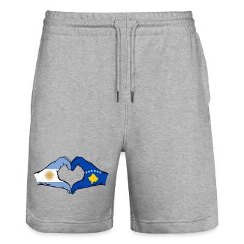 Argentinien Kosovo Flagge Hände Herzform - Stanley/Stella Unisex Bio Joggingshorts Trainer  - Grau meliert - Vorne - Nik (191cm) & Marisol (170cm)