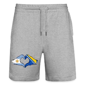 Argentina Bosnia Flag Hands Heart Shape Used - Stanley/Stella Trainer Unisex Organic Jogging Shorts - heather grey - Front - Nik (191cm) & Marisol (170cm)