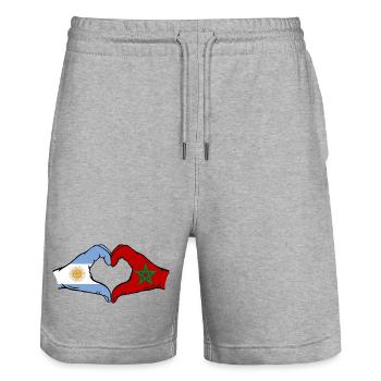 Argentinien Marokko Flagge Hände Herzform - Stanley/Stella Unisex Bio Joggingshorts Trainer  - Grau meliert - Vorne - Nik (191cm) & Marisol (170cm)