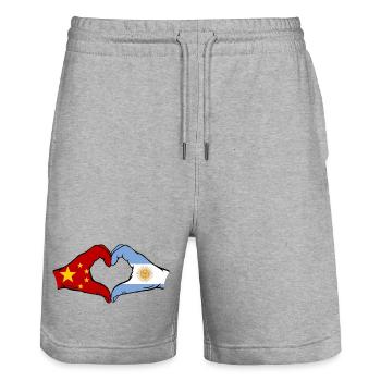 China Argentina Flag Hands Heart Shape - Stanley/Stella Trainer Unisex Organic Jogging Shorts - heather grey - Front - Nik (191cm) & Marisol (170cm)