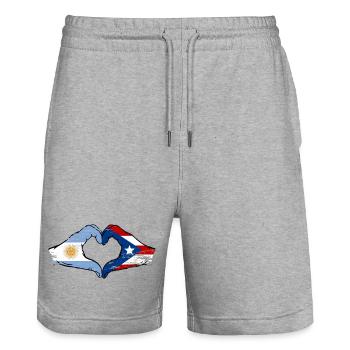 Argentina Puerto Rica Flag Hands Heart Shape Used - Stanley/Stella Trainer Unisex Organic Jogging Shorts - heather grey - Front - Nik (191cm) & Marisol (170cm)
