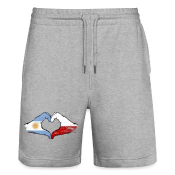 Argentina Poland Flag Hands Heart Shape Used - Stanley/Stella Trainer Unisex Organic Jogging Shorts - heather grey - Front - Nik (191cm) & Marisol (170cm)