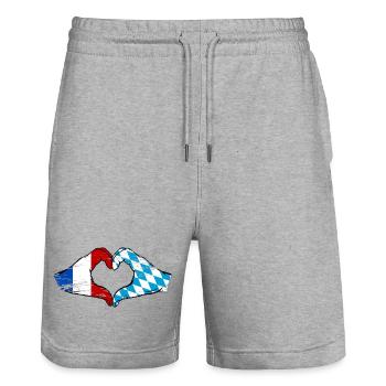 France Bavaria Flag Hands Heart Shape Used - Stanley/Stella Trainer Unisex Organic Jogging Shorts - heather grey - Front - Nik (191cm) & Marisol (170cm)