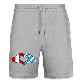 Pérou Bavière drapeau mains forme coeur - Short de jogging bio TRAINER Stanley/Stella unisexe - gris chiné - Devant - Nik (191cm) & Marisol (170cm)