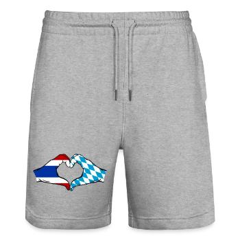 Thailand Bavaria Flag Hands Heart Shape - Stanley/Stella Trainer Unisex Organic Jogging Shorts - heather grey - Front - Nik (191cm) & Marisol (170cm)