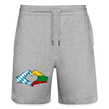 Bavaria Lithuania Flag Hands Heart Shape - Stanley/Stella Trainer Unisex Organic Jogging Shorts - heather grey - Front - Nik (191cm) & Marisol (170cm)