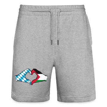Bavaria Palestine Flag Hands Heart Shape - Stanley/Stella Trainer Unisex Organic Jogging Shorts - heather grey - Front - Nik (191cm) & Marisol (170cm)