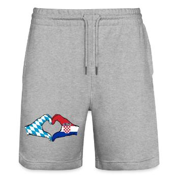 Bavaria Croatia Flag Hands Heart Shape - Stanley/Stella Trainer Unisex Organic Jogging Shorts - heather grey - Front - Nik (191cm) & Marisol (170cm)