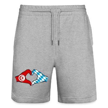Tunisia Bavaria Flag Hands Heart Shape - Stanley/Stella Trainer Unisex Organic Jogging Shorts - heather grey - Front - Nik (191cm) & Marisol (170cm)