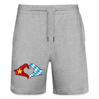 Vietnam Bavaria Flag Hands Heart Shape Used - Stanley/Stella Trainer Unisex Organic Jogging Shorts - heather grey - Front - Nik (191cm) & Marisol (170cm)