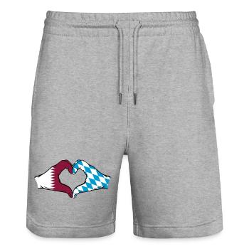 Qatar Bavaria Flag Hands Heart Shape - Stanley/Stella Trainer Unisex Organic Jogging Shorts - heather grey - Front - Nik (191cm) & Marisol (170cm)