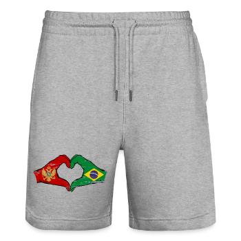 Montenegro Brazil Flag Hands Heart Shape Used - Stanley/Stella Trainer Unisex Organic Jogging Shorts - heather grey - Front - Nik (191cm) & Marisol (170cm)