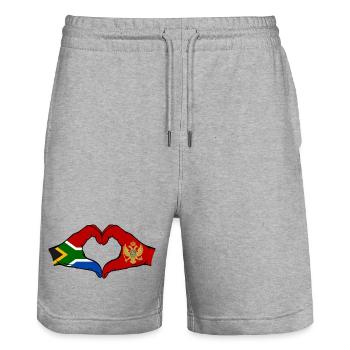 Südafrika Montenegro Flagge Hände Herzform - Stanley/Stella Unisex Bio Joggingshorts Trainer  - Grau meliert - Vorne - Nik (191cm) & Marisol (170cm)