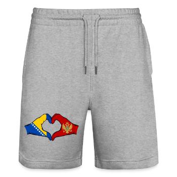 Bosnien Montenegro Flagge Hände Herzform - Stanley/Stella Unisex Bio Joggingshorts Trainer  - Grau meliert - Vorne - Nik (191cm) & Marisol (170cm)