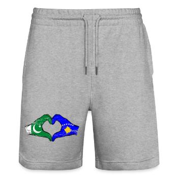 Pakistan Kosovo flag hands heart shape used - Stanley/Stella Trainer Unisex Organic Jogging Shorts - heather grey - Front - Nik (191cm) & Marisol (170cm)