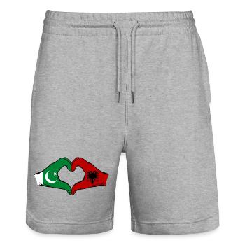 Pakistan Albania Flag Hands Heart Shape - Stanley/Stella Trainer Unisex Organic Jogging Shorts - heather grey - Front - Nik (191cm) & Marisol (170cm)