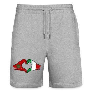 Morocco Italy Flag Hands Heart Shape - Stanley/Stella Trainer Unisex Organic Jogging Shorts - heather grey - Front - Nik (191cm) & Marisol (170cm)