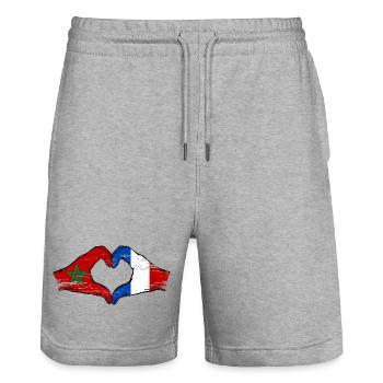 Drapeau du Maroc France Aiguilles Coeur - Short de jogging bio TRAINER Stanley/Stella unisexe - gris chiné - Devant - Nik (191cm) & Marisol (170cm)