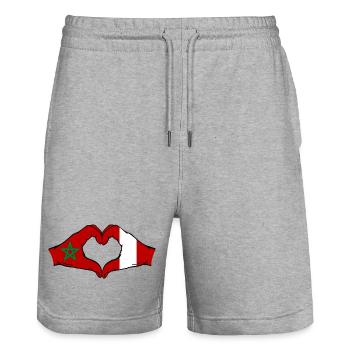 Marokko Peru Flagge Hände Herzform - Stanley/Stella Unisex Bio Joggingshorts Trainer  - Grau meliert - Vorne - Nik (191cm) & Marisol (170cm)