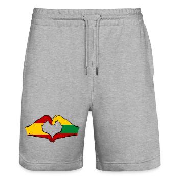 Espagne Lituanie Drapeau Mains Coeur Forme - Short de jogging bio TRAINER Stanley/Stella unisexe - gris chiné - Devant - Nik (191cm) & Marisol (170cm)