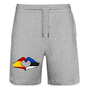 Spanien Estland Flagge Hände Herzform - Stanley/Stella Unisex Bio Joggingshorts Trainer  - Grau meliert - Vorne - Nik (191cm) & Marisol (170cm)