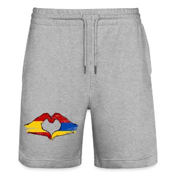 Spanien Armenien Flagge Hände Herzform used - Stanley/Stella Unisex Bio Joggingshorts Trainer  - Grau meliert - Vorne - Nik (191cm) & Marisol (170cm)