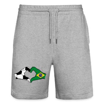 Brasilien Fussball Flagge Haende Herzform - Stanley/Stella Unisex Bio Joggingshorts Trainer  - Grau meliert - Vorne - Nik (191cm) & Marisol (170cm)