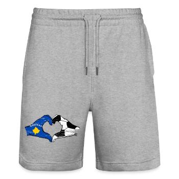 Kosovo Football Flag Hands Heart Shape Used - Stanley/Stella Trainer Unisex Organic Jogging Shorts - heather grey - Front - Nik (191cm) & Marisol (170cm)
