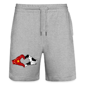 China Football Flag Hand Heart Shape Used - Stanley/Stella Trainer Unisex Organic Jogging Shorts - heather grey - Front - Nik (191cm) & Marisol (170cm)