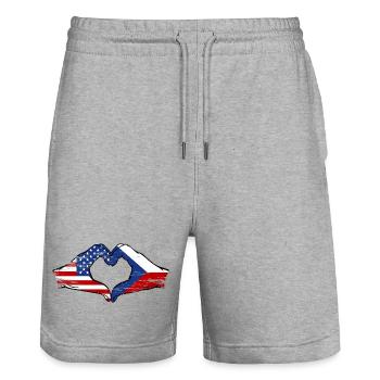 USA Tschechien Flagge Haende Herzform used - Stanley/Stella Unisex Bio Joggingshorts Trainer  - Grau meliert - Vorne - Nik (191cm) & Marisol (170cm)