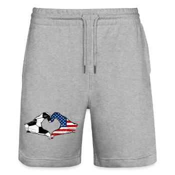 USA Fussball Herz Haende used - Stanley/Stella Unisex Bio Joggingshorts Trainer  - Grau meliert - Vorne - Nik (191cm) & Marisol (170cm)