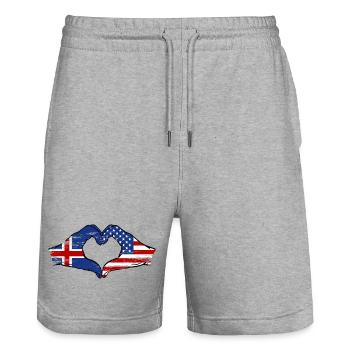 Iceland USA Flag Hands Heart Shape Used - Stanley/Stella Trainer Unisex Organic Jogging Shorts - heather grey - Front - Nik (191cm) & Marisol (170cm)