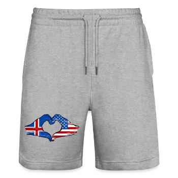 Iceland USA Flag Hand Heart Shape - Stanley/Stella Trainer Unisex Organic Jogging Shorts - heather grey - Front - Nik (191cm) & Marisol (170cm)